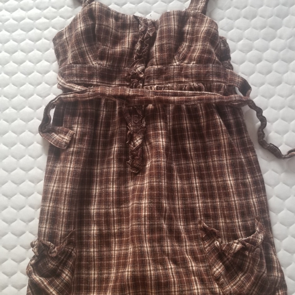 Vintage Mossimo Brown and Pink Plaid Dress Y2K